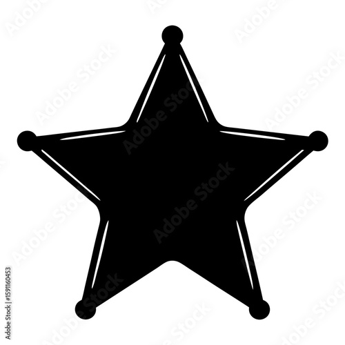 Black sheriff star badge icon, symbolizing law enforcement and western themes