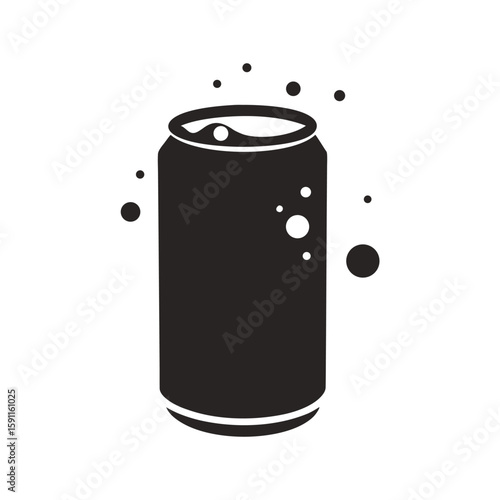Striking silhouette of a refreshing carbonated drink can with effervescent bubbles