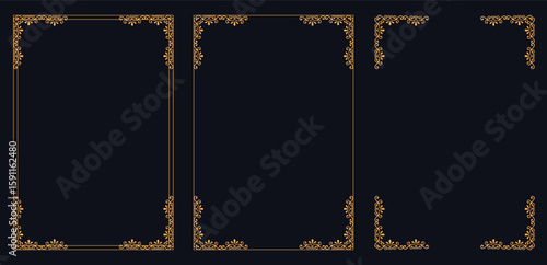 Corner frame, Set of vintage frames, bouquet of flowers,Golden art deco frames modern gold elegant vector.