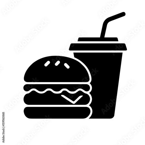 Solid black burger and drink icon representing unhealthy eating