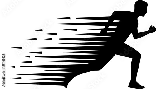 A symbol of breakthrough and high productivity. A dynamic silhouette of a running person, symbolizing speed, energy, success, achieving goals, and overcoming creative crises.