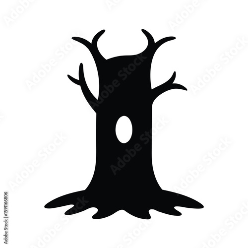 Black silhouette of a hollow tree trunk with an opening for wildlife or storage