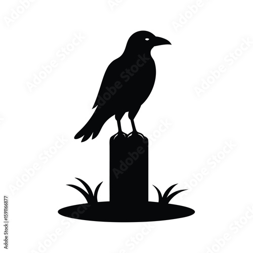 Serene large bird silhouette resting calmly on a branch or surface vector graphic