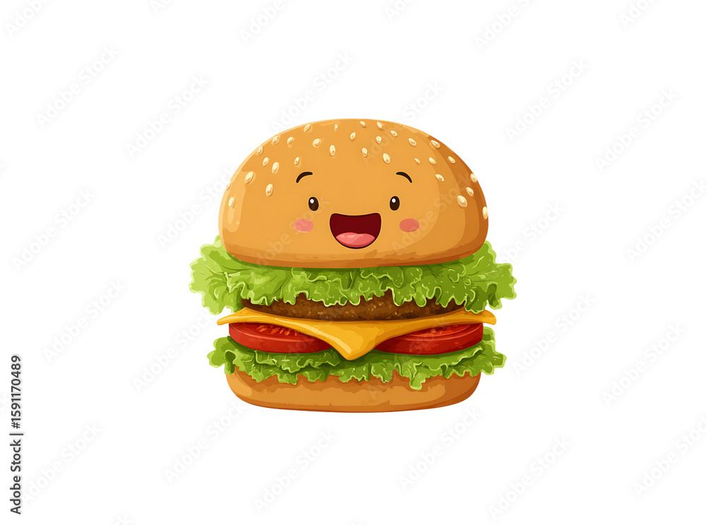 Happy smiling cartoon burger fast food meal, Isolated On White, Transparent Background, Png Happy smiling cartoon burger fast food meal, Isolated On White, Transparent Background, Png
