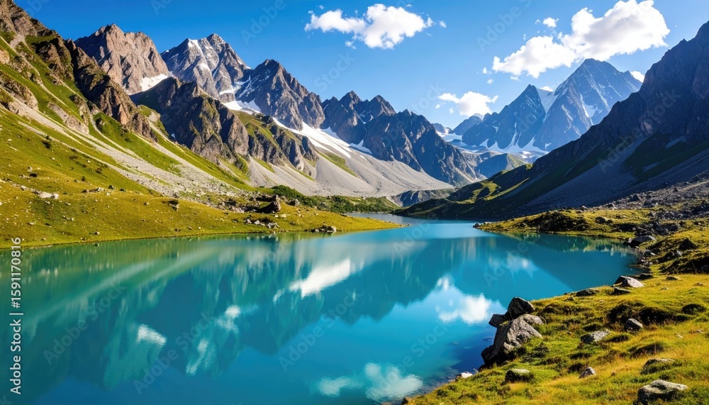 Obraz premium Serene mountain lake reflecting peaks (2)