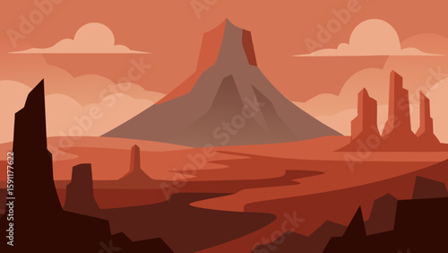 Desert sand and water reflect the orange sunset sky over distant mountains