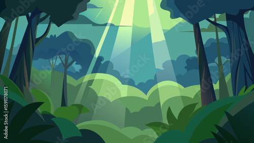A vibrant vector illustration captures a serene summer landscape with green trees, a clear sky, and a flowing river, embodying the essence of nature's design