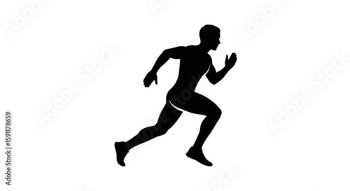 Silhouette of a muscular male runner sprinting with determination, ideal for illustrating athleticism, fitness concepts, and sports-related projects.