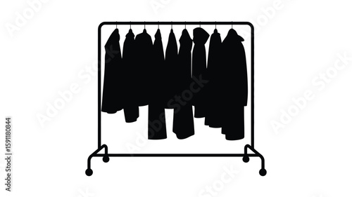 Silhouette of Coats Hanging on a Clothing Rack