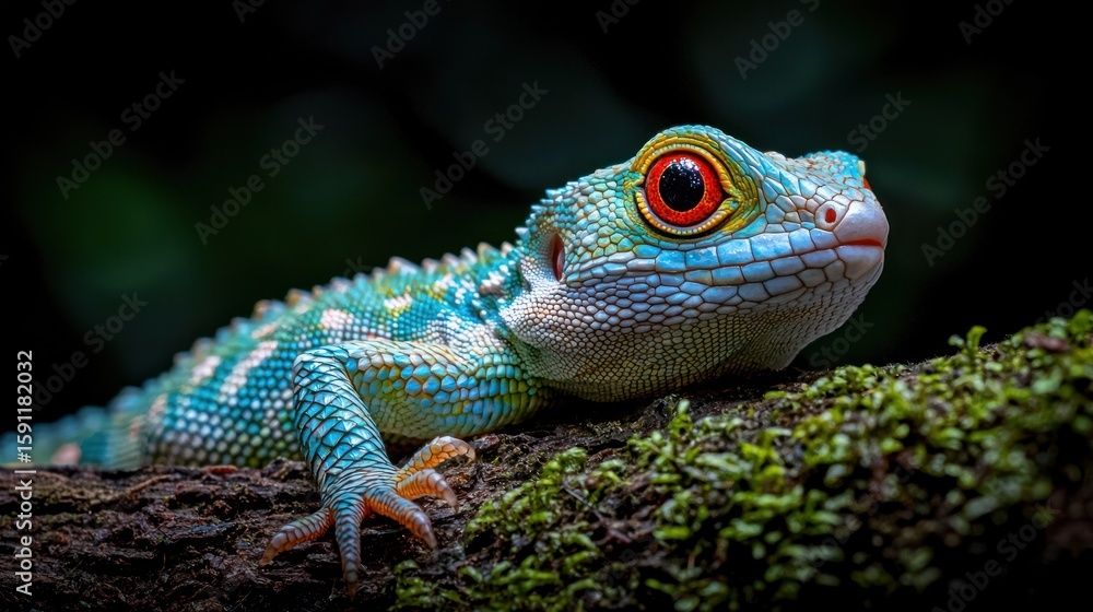 Fototapeta premium Close-up of vibrant lizard on branch