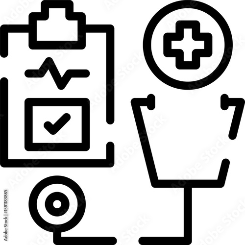 Modern Rounded Outline Medical Checkup Icon – Minimal Stethoscope Symbol for Health Apps and Hospital UI