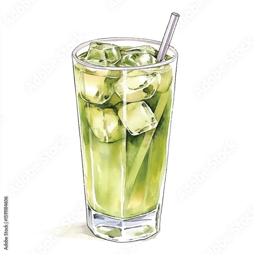 A tall glass of iced green tea