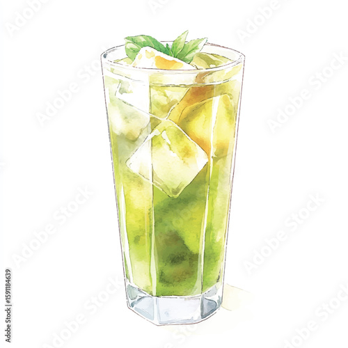A tall glass of iced green tea