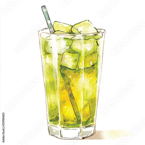 A tall glass of iced green tea