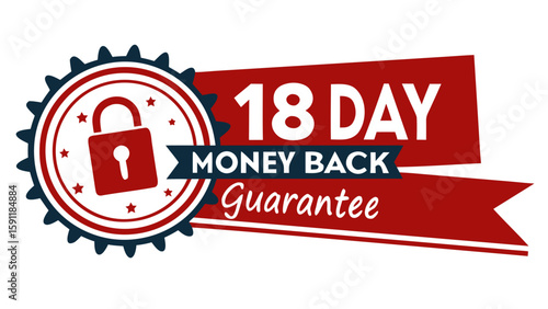 Eighteen day money back guarantee badge showcases a promise of quality, designed for shopping security with an assurance emblem.