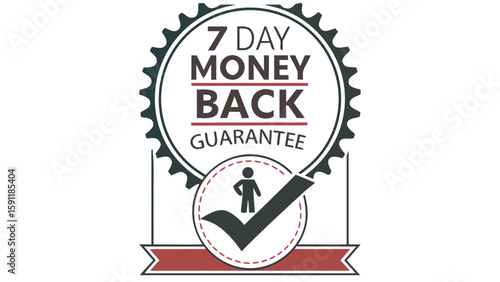 A reliable seven day money back guarantee badge design for e-commerce trust building, perfect for online shops offering refunds.