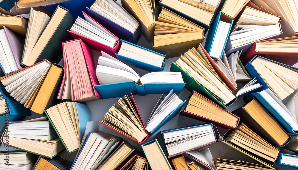 Fototapeta premium Books piled high, various colors