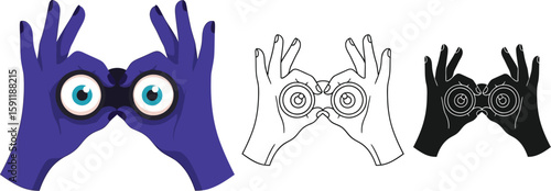 Binoculars hand gesture vector illustration for searching looking and spying with hand binoculars art
