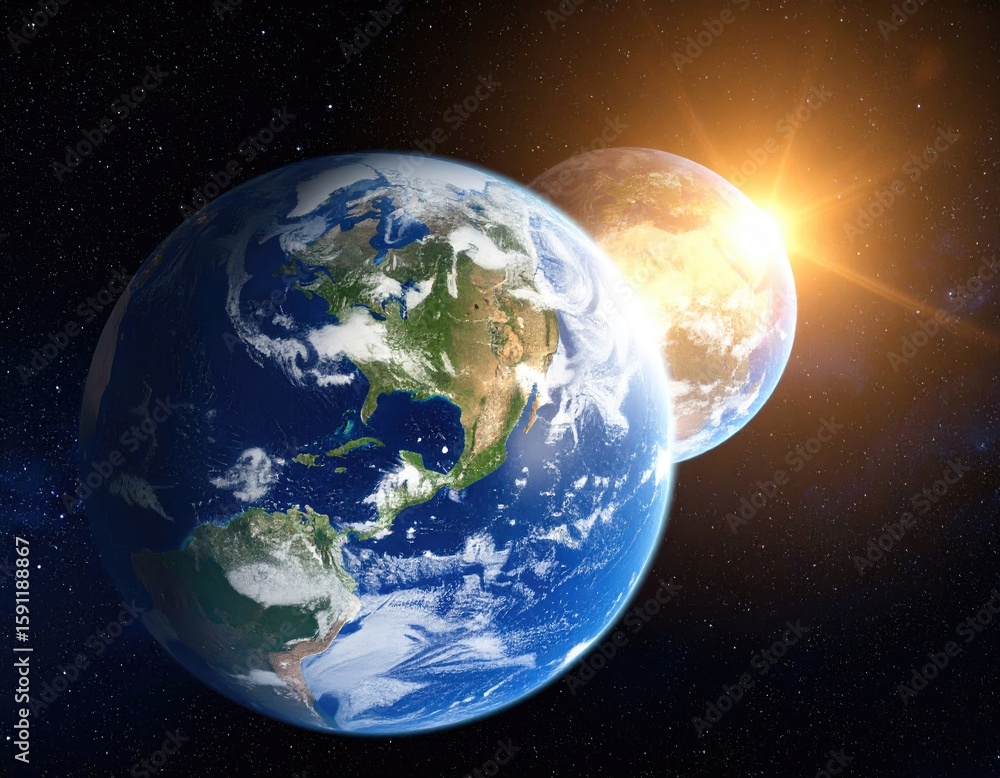 Fototapeta premium Two Earth-like planets in space