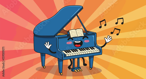 Happy Piano: A Cheerful Cartoon Piano Character Dancing to Music
