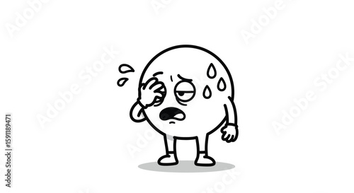 Feeling Unwell: A Cartoon Character with a Headache and Sweat