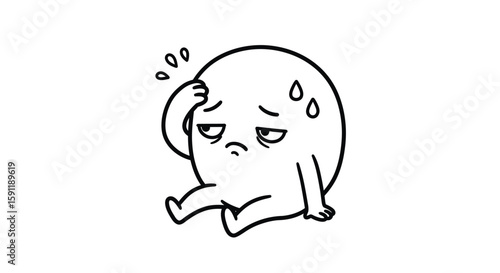 Feeling Unwell: A Cartoon Character with a Headache and Sweat