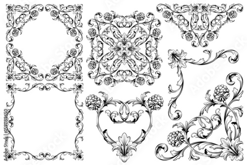 Frames And Borders Classical baroque vector of vintage element for design Decorative design element filigree calligraphy vector You can use for wedding decoration of greeting cardOR-1708-vol-136