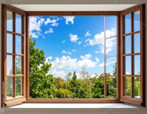 Sunny view through a wooden window