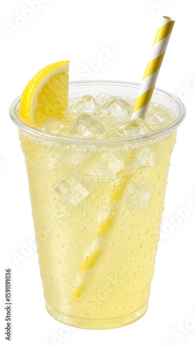 Wallpaper Mural Plastic cup of iced sparkling lemonade with a straw and floating bubbles. Torontodigital.ca