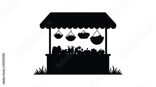 Farmers Market Vegetable Stand Silhouette Illustration