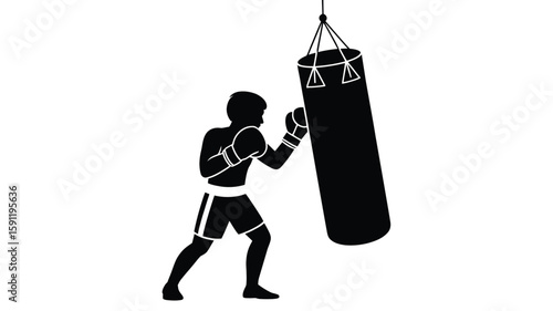Boxer Training Silhouette Punching Heavy Bag