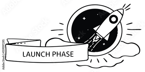 Space launch phase illustration rocket banner startup promotion sketch concept