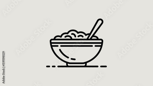 Cereal Bowl with Spoon Outline Icon for Breakfast or Dessert