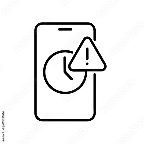 Smartphone warning outline icon representing screen-time addiction