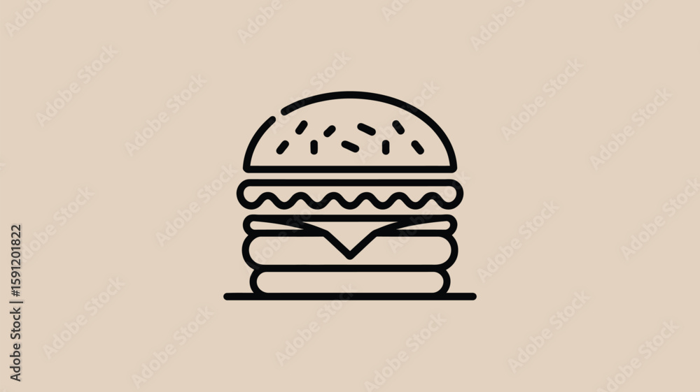 Simple Line Art Drawing of a Delicious Hamburger Simple Line Art Drawing of a Delicious Hamburger