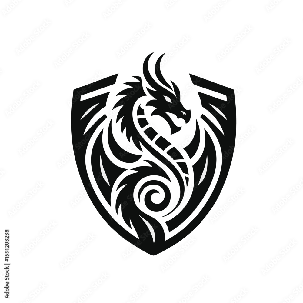 Obraz premium Dragon shield emblem logo icon design