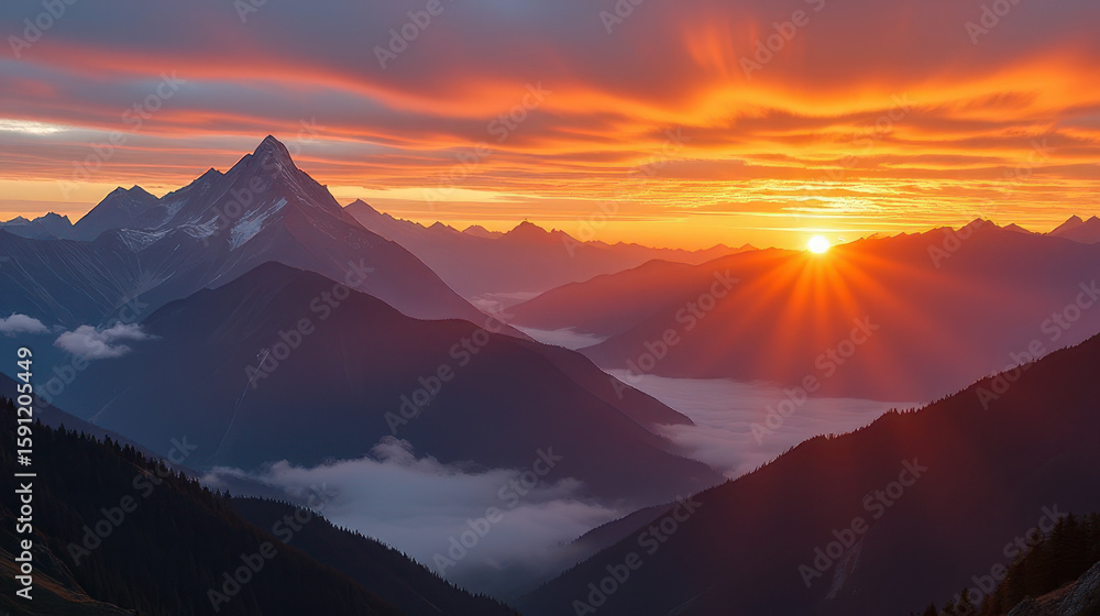 Majestic sunset over mountain range nature landscape scenic view tranquil environment awe-inspiring concept Majestic sunset over mountain range nature landscape scenic view tranquil environment awe-inspiring concept
