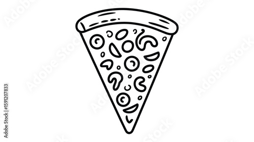 Simple Line Art Illustration of a Pizza Slice with Mushrooms