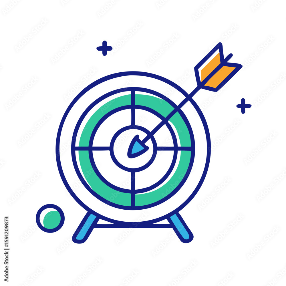 Flat outlined vector of a target with two arrows hitting the center, symbolizing accuracy, goal setting, and archery competition in minimal graphic form
Flat outlined vector of a target with two arrows hitting the center, symbolizing accuracy, goal setting, and archery competition in minimal graphic form