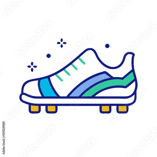 Flat outlined vector of soccer cleats with sole studs and detailed stitching, representing athletic footwear, sports gear, and football training  

