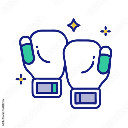 Outlined vector of a pair of boxing gloves with green padding, symbolizing combat sports, physical training, and competitive fighting in clean flat design  
