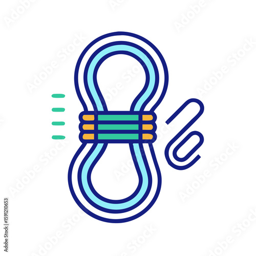 Flat outlined vector of a coiled climbing rope with fastening loop, representing mountaineering equipment, outdoor adventure, and safety gear  
