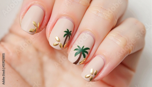 Wallpaper Mural Elegant manicured nails with palm tree design and gold accents   Torontodigital.ca