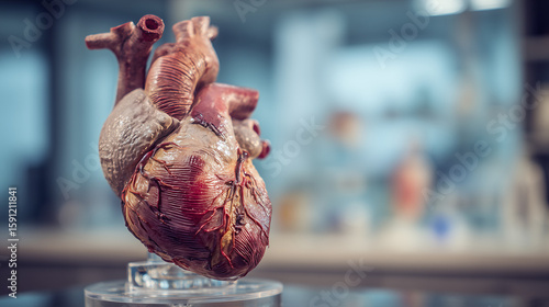 Cardiac output concept. Anatomically detailed heart model in a medical lab setting