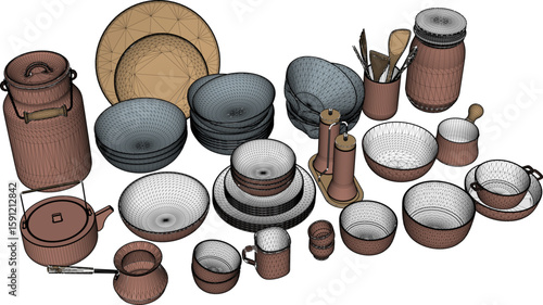 vector sketch illustration of tableware design for family