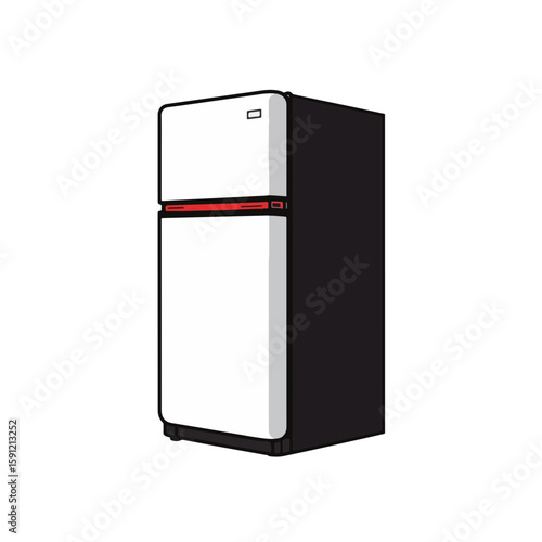 Minimalist black and white fridge with red accent, modern design