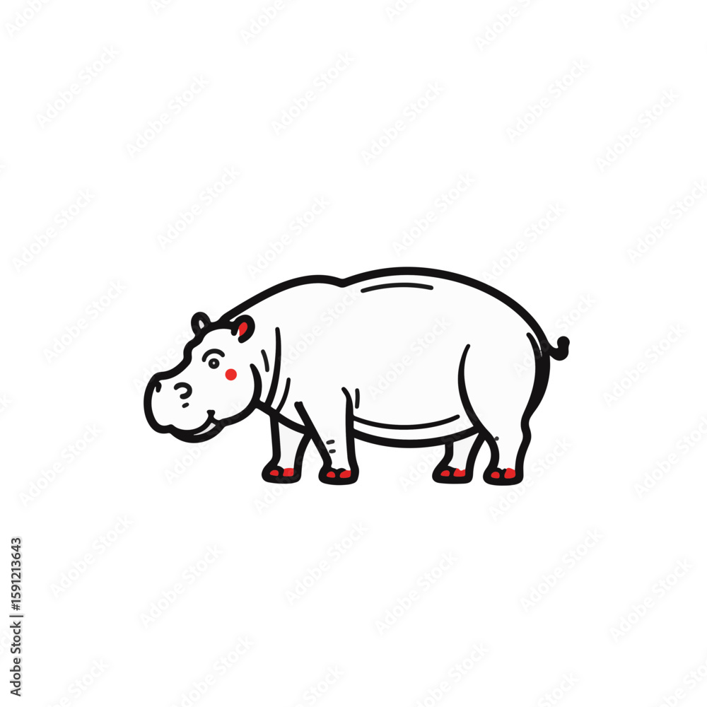 Obraz premium Minimalist hippo illustration with red accents on white background, creativity