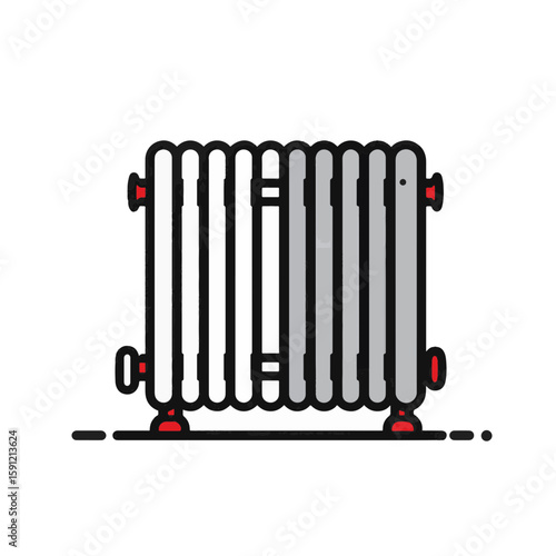 Minimalist black and white heating radiator with red accents, home comfort