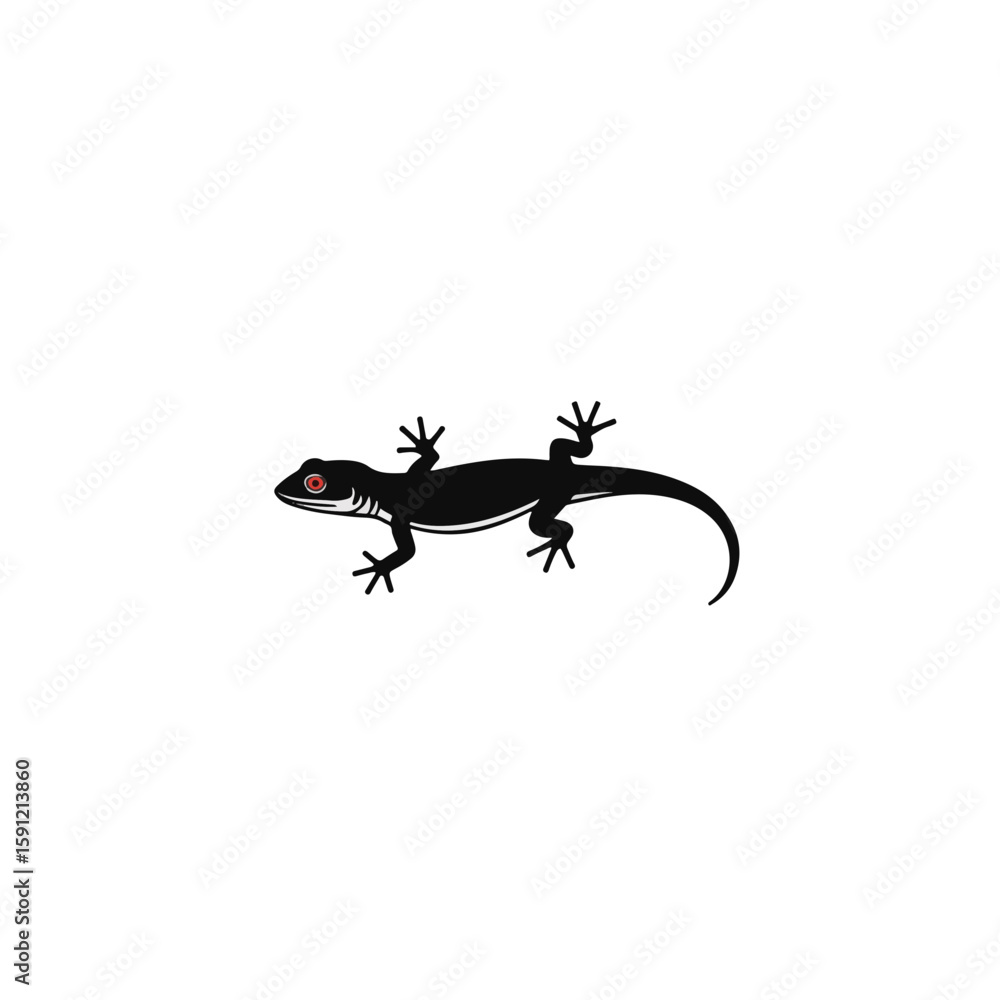 Fototapeta premium Lizard in black and white minimalist style with red accent, simplicity
