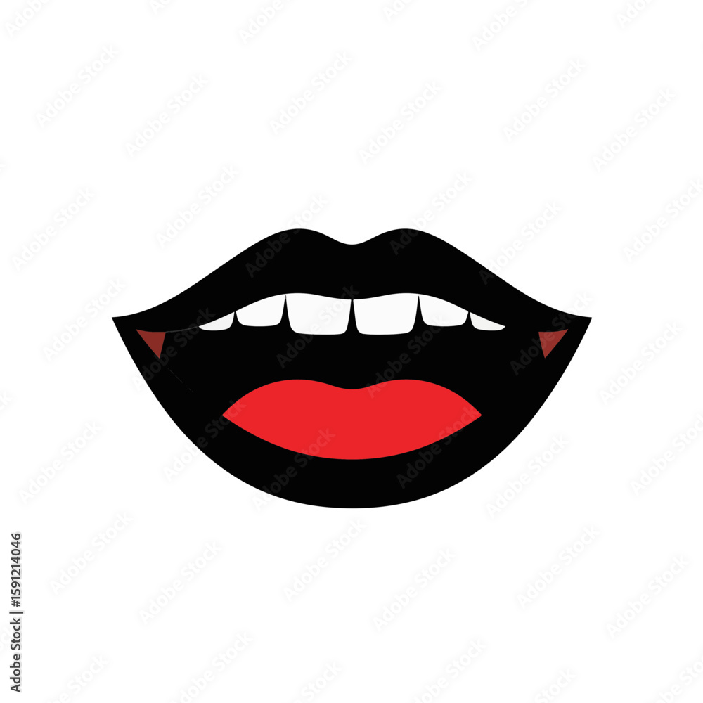 Minimalist black and white mouth illustration with red accent, bold expression Minimalist black and white mouth illustration with red accent, bold expression